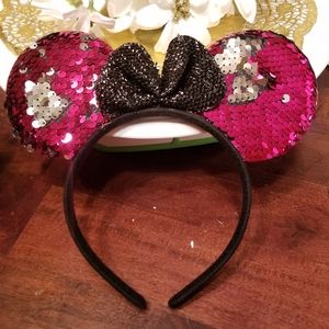 3/$25🦋Minnie Mouse Ears Fashion Pink Sequence Headband Ears Mickey NEW